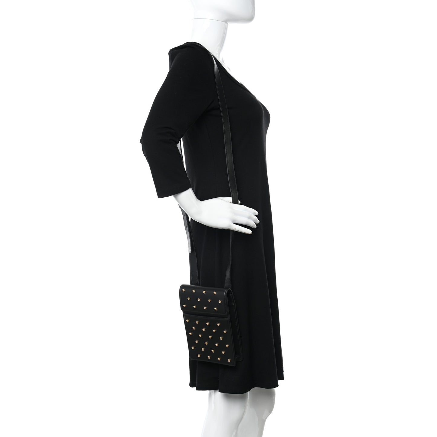Calfskin Studded Medusa Crossbody Black