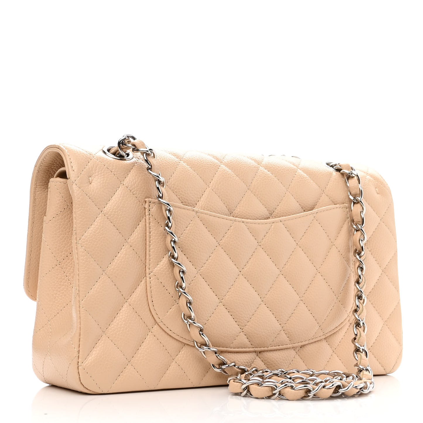 Caviar Quilted Medium Double Flap Beige