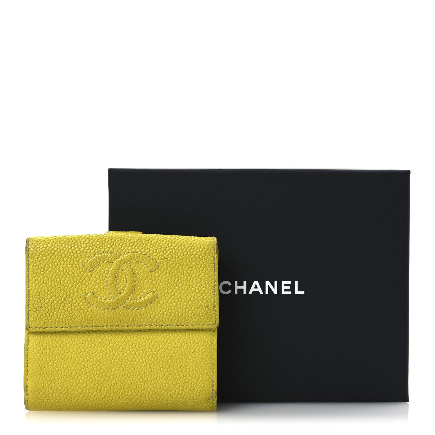 Chanel Caviar Timeless CC Compact French Wallet Yellow 15 of 15