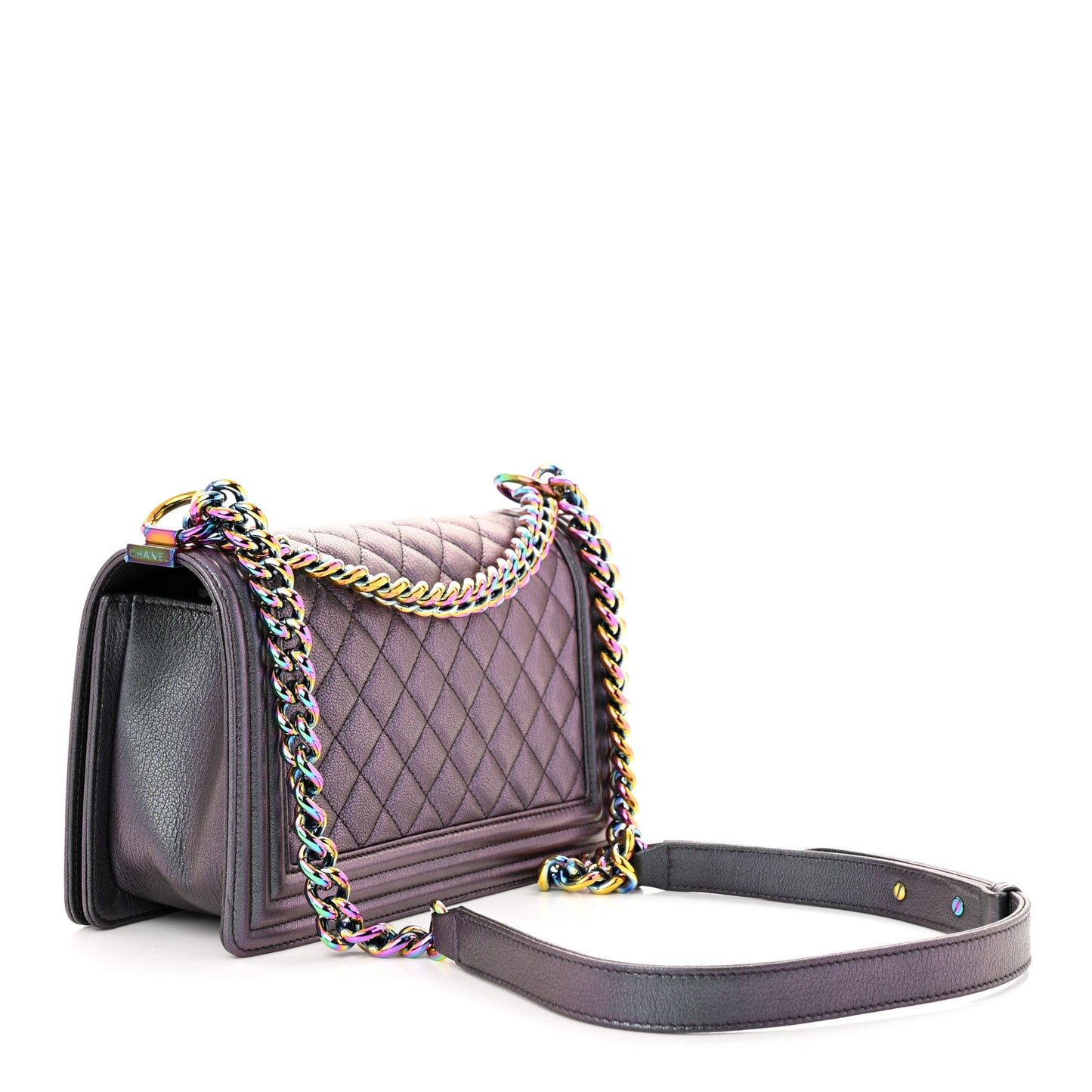Iridescent Goatskin Quilted Medium Boy Flap Purple