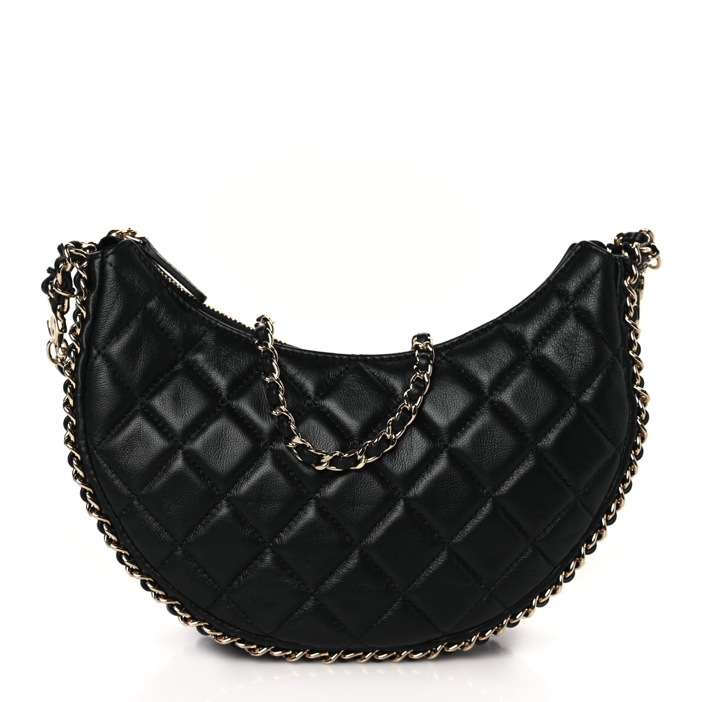 Lambskin Quilted Small Hobo Bag Black