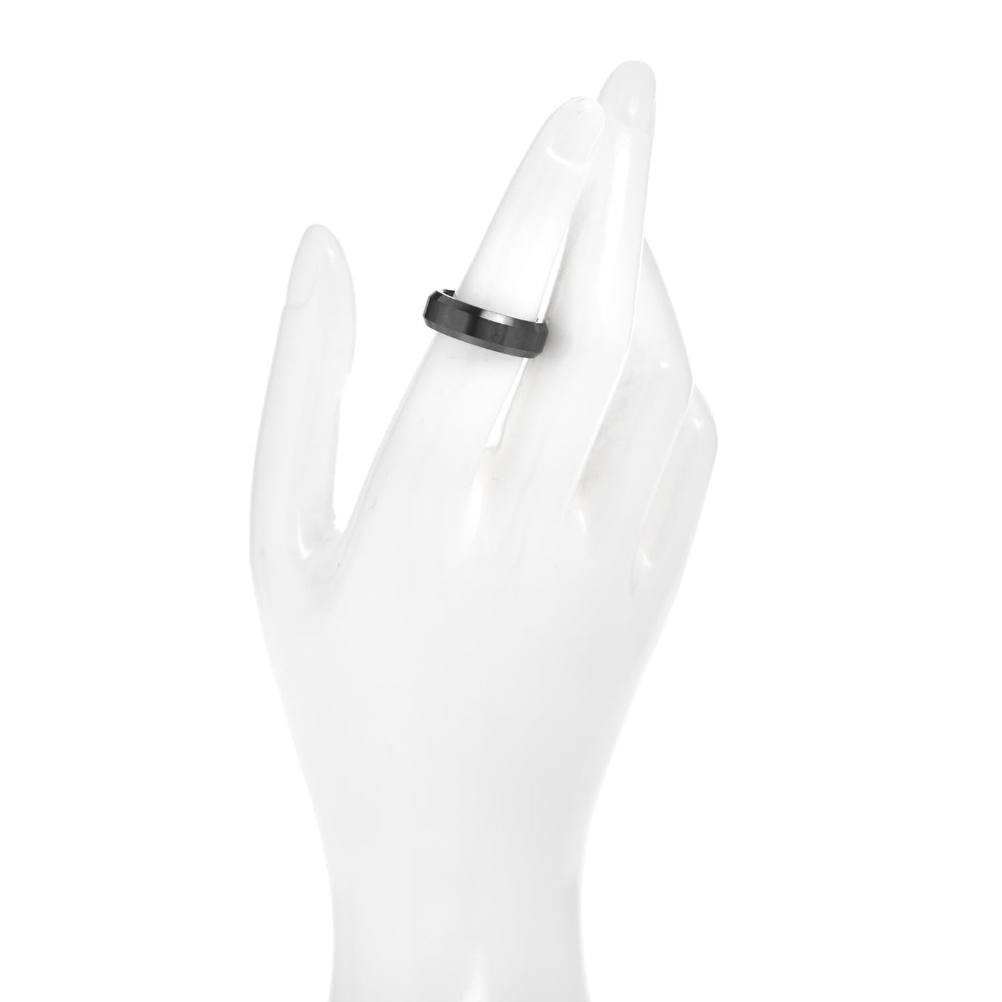Black Titanium 6mm Beveled Band Ring 54 6.75