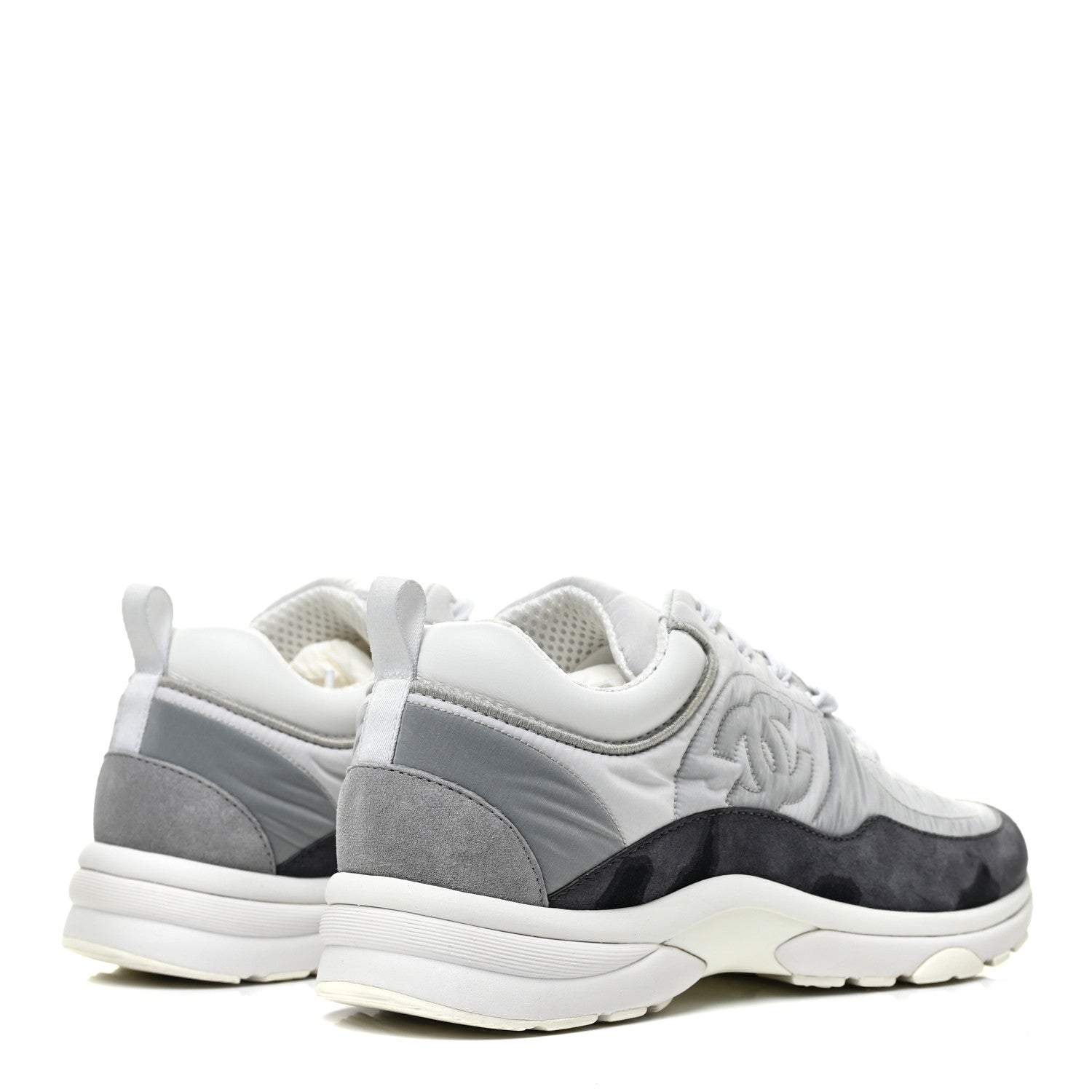 Chanel Nylon Lambskin Suede Calfskin CC Sneakers 38.5 White Grey 4 of 8