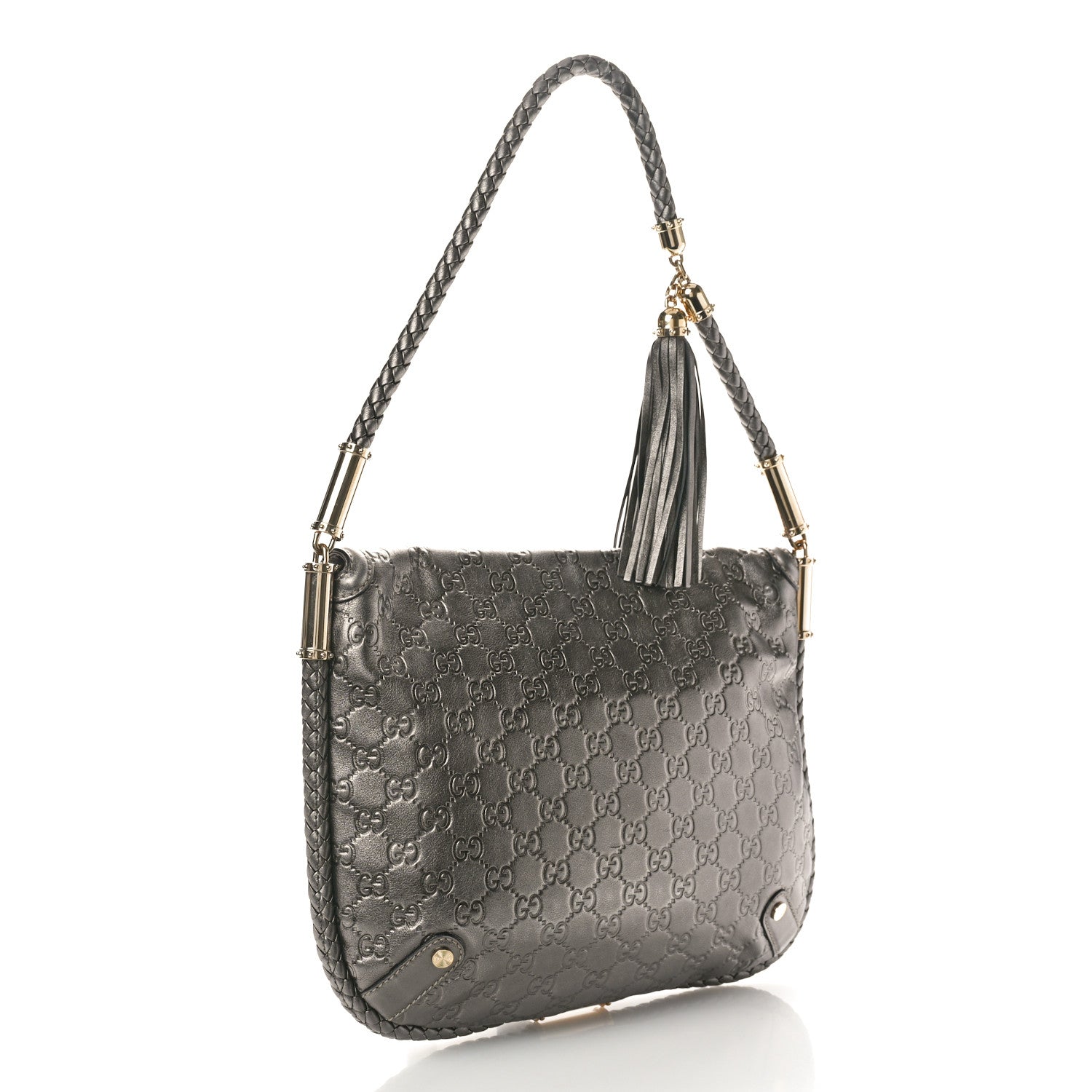 Gucci Guccissima Medium Britt Tassel Shoulder Bag Gunmetal 2 of 10
