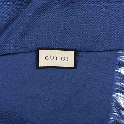 Gucci Wool Silk Jacquard Monogram Scarf Blue 3 of 4