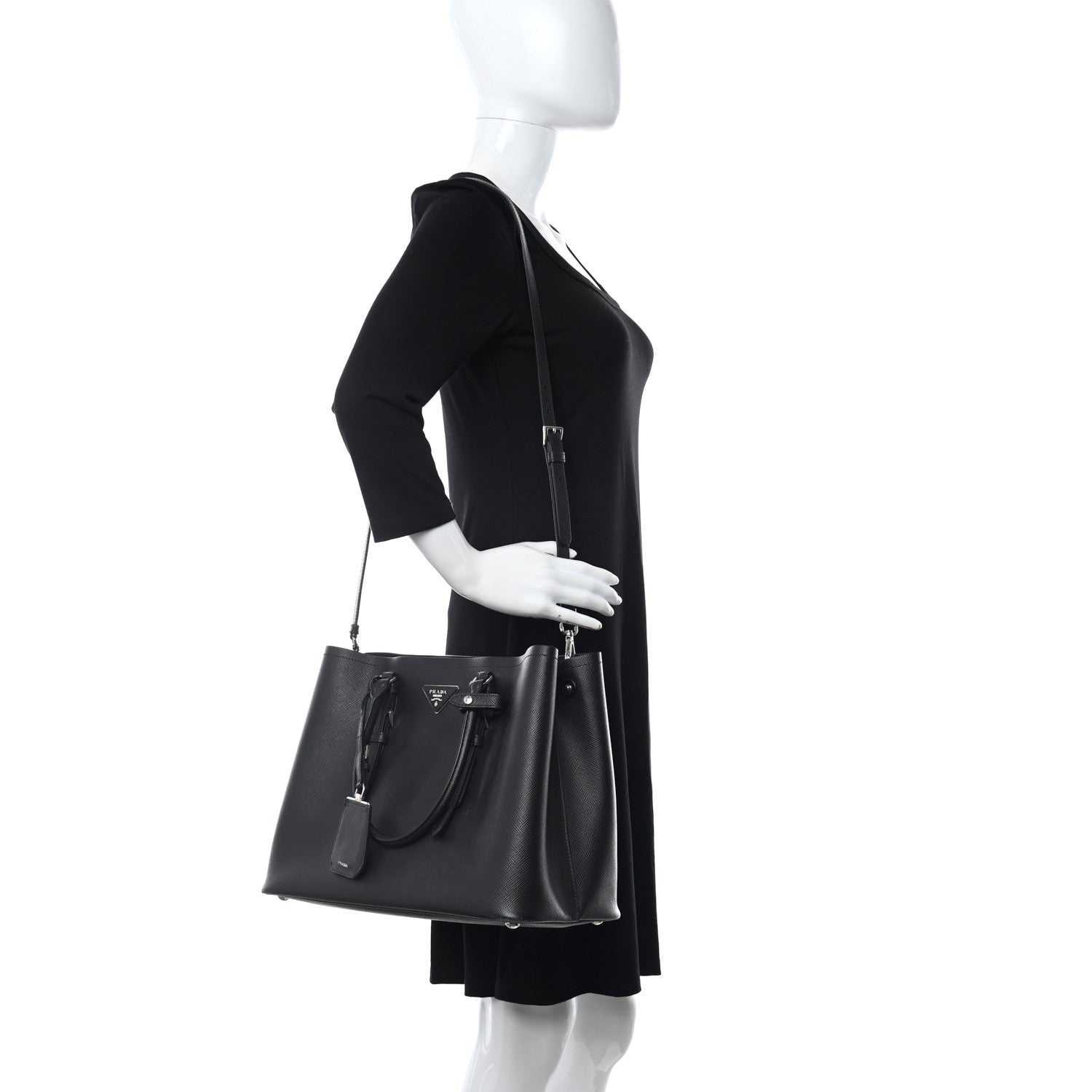 Prada Saffiano Cuir Medium Double Handle Tote Black 2 of 10