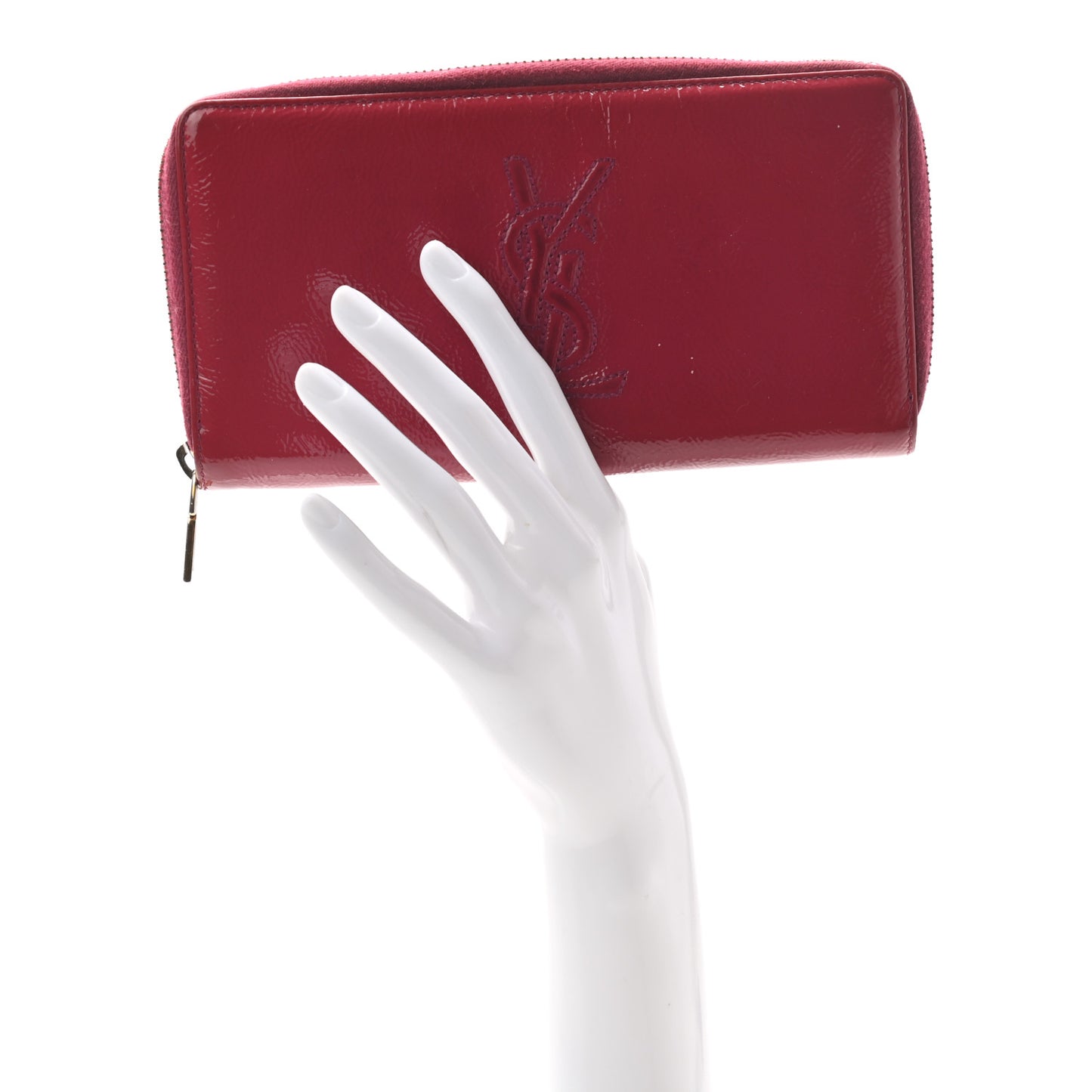 Textured Patent Calfskin Belle De Jour Zip Around Wallet Fuchsia