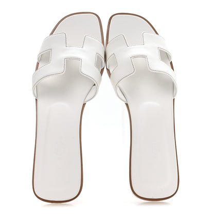 Hermes Box Calfskin Oran Sandals 39.5 White 2 of 8