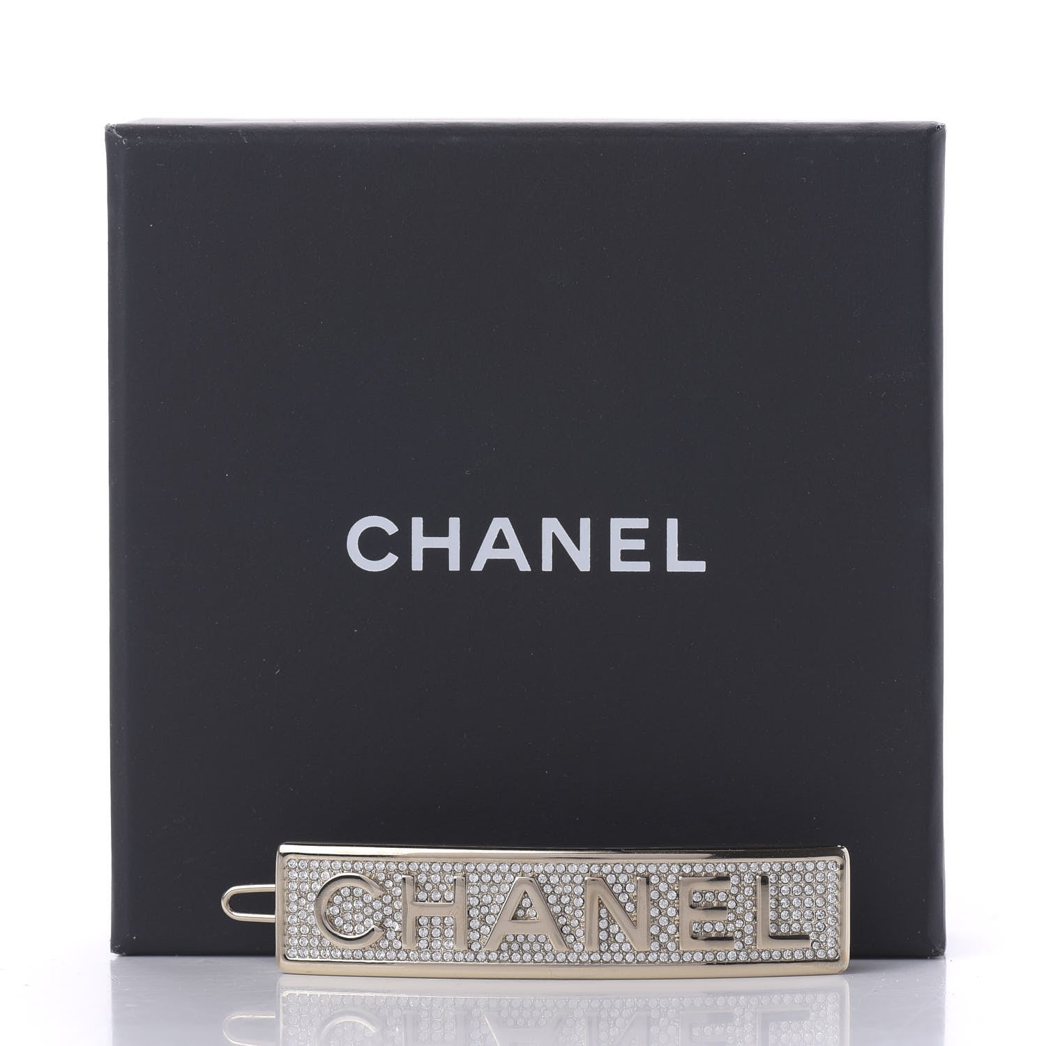 Chanel Metal Crystal Logo Hair Clip Gold 5 of 5