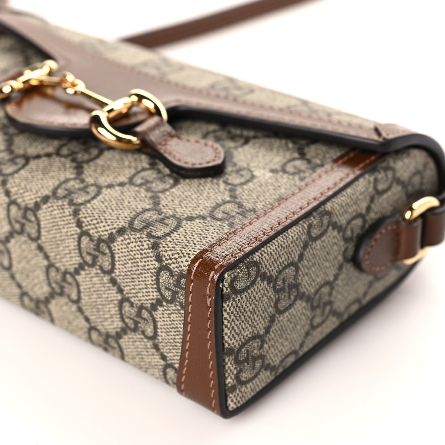 GG Supreme Monogram Mini Horsebit 1955 Shoulder Bag Beige Brown Sugar
