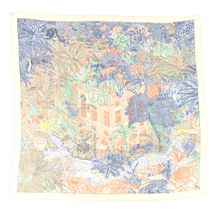 Hermes Cashmere Silk Faubourg Tropical Shawl 140 White Bleu Abricot 1 of 4