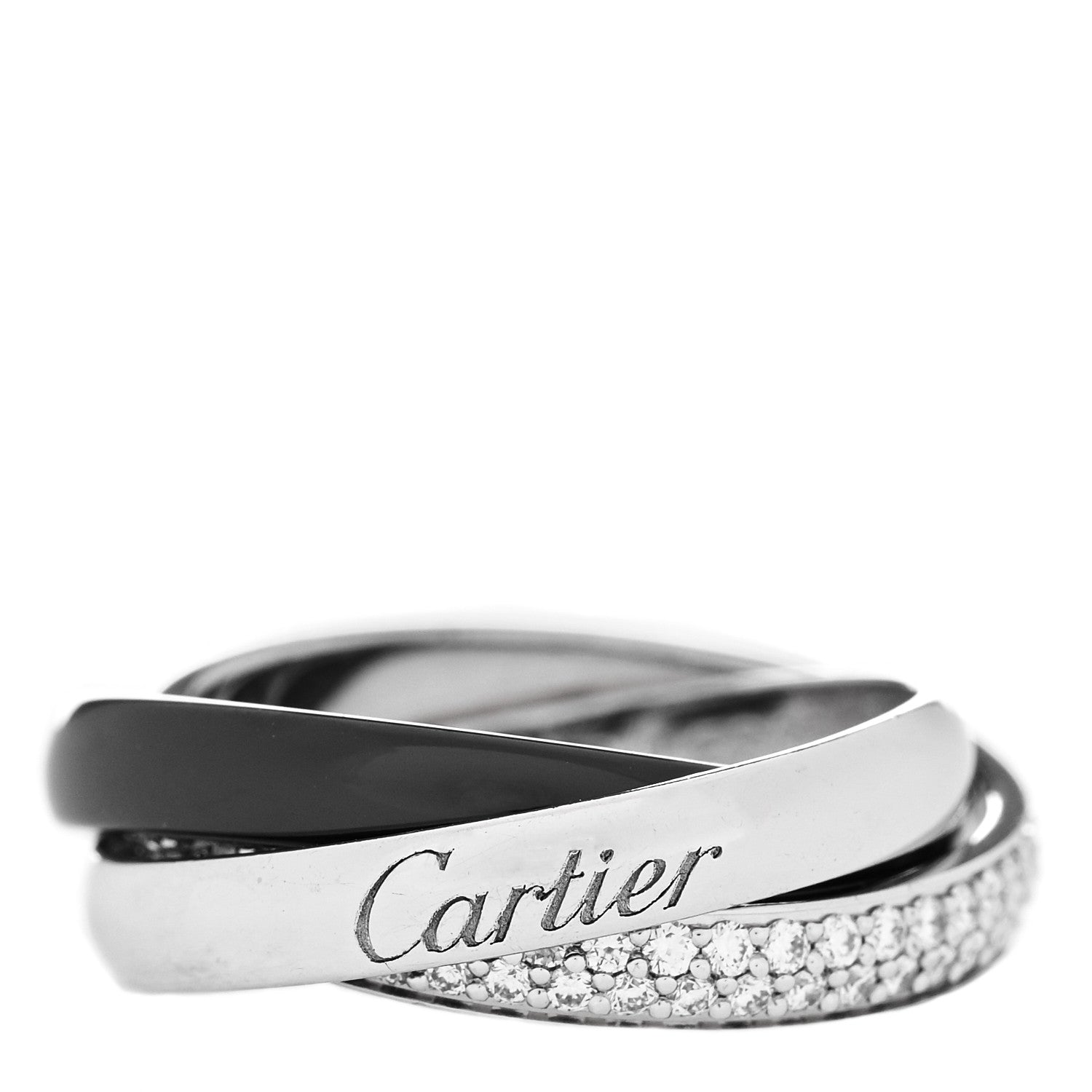 Cartier 18K White Gold Diamond Ceramic Small Trinity Ring 47 4 1 of 6