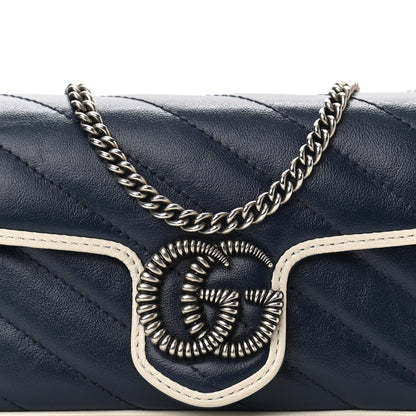 Gucci Vintage Effect Calfskin Matelasse Diagonal Super Mini Torchon GG Marmont Shoulder Bag Blue Agata Mystic White 8 of 10