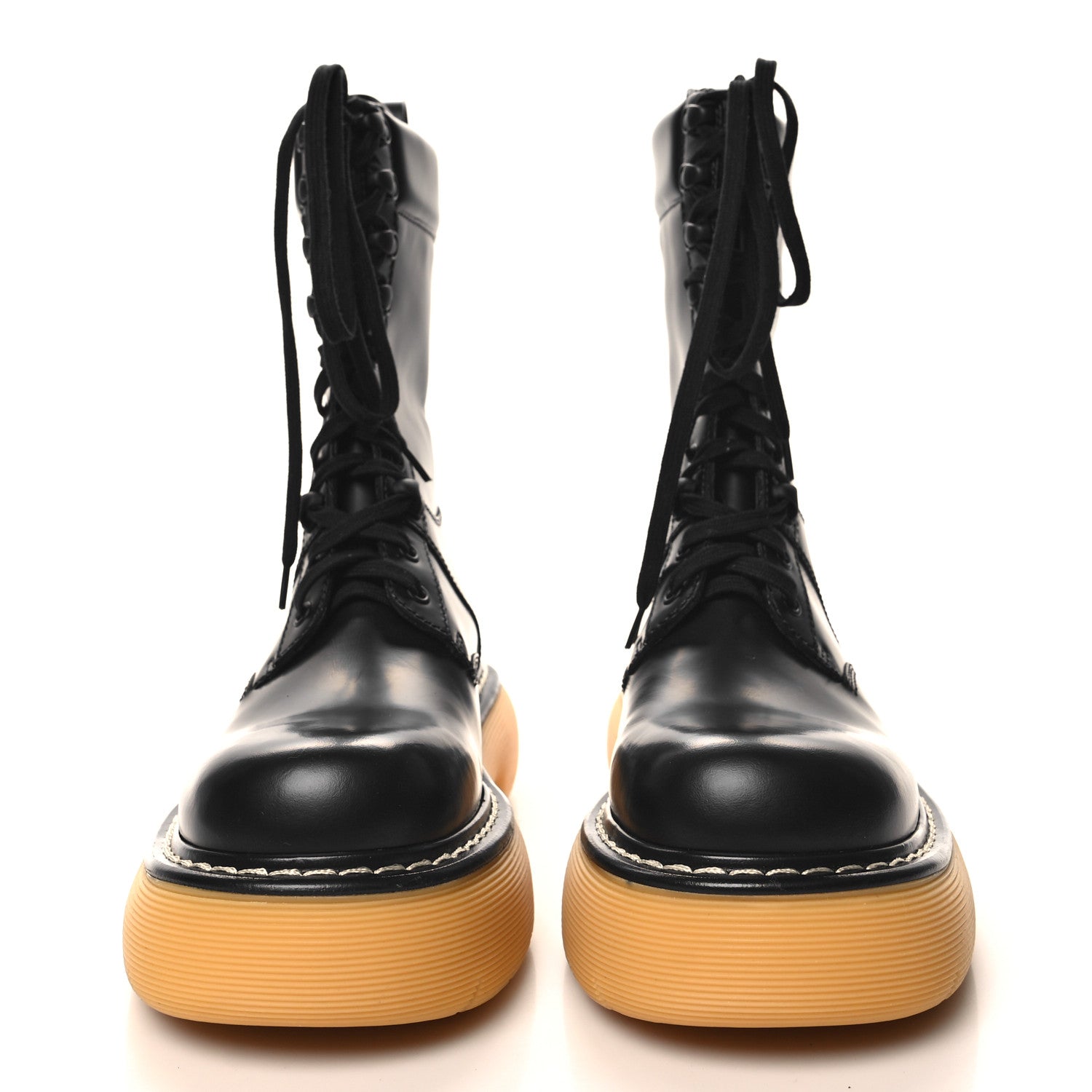 Bottega Veneta Calfskin The Swell Lace Up Boots 38 Black Natural Rubber 39 2 of 8