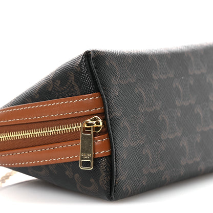 Celine Triomphe Canvas Lambskin Clutch On Chain Tan 9 of 10