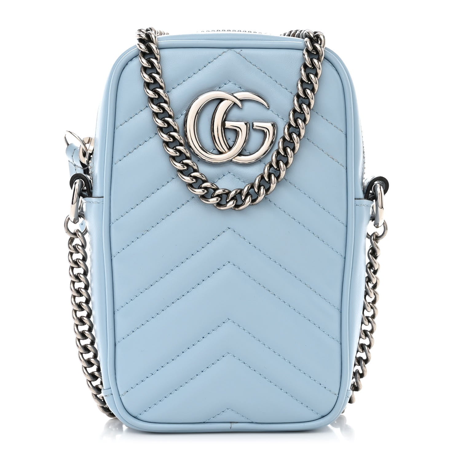 Gucci Calfskin Matelasse Mini GG Marmont Crossbody Bag Porcelain Light Blue 1 of 10