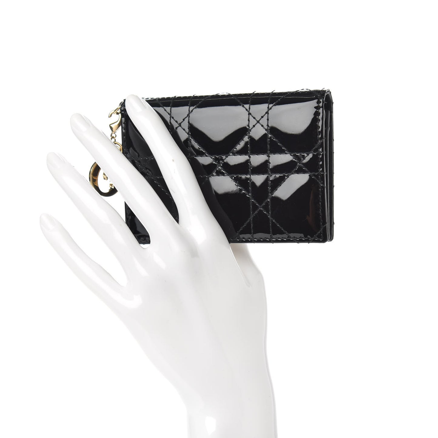 Patent Cannage Lady Dior Card Holder Black