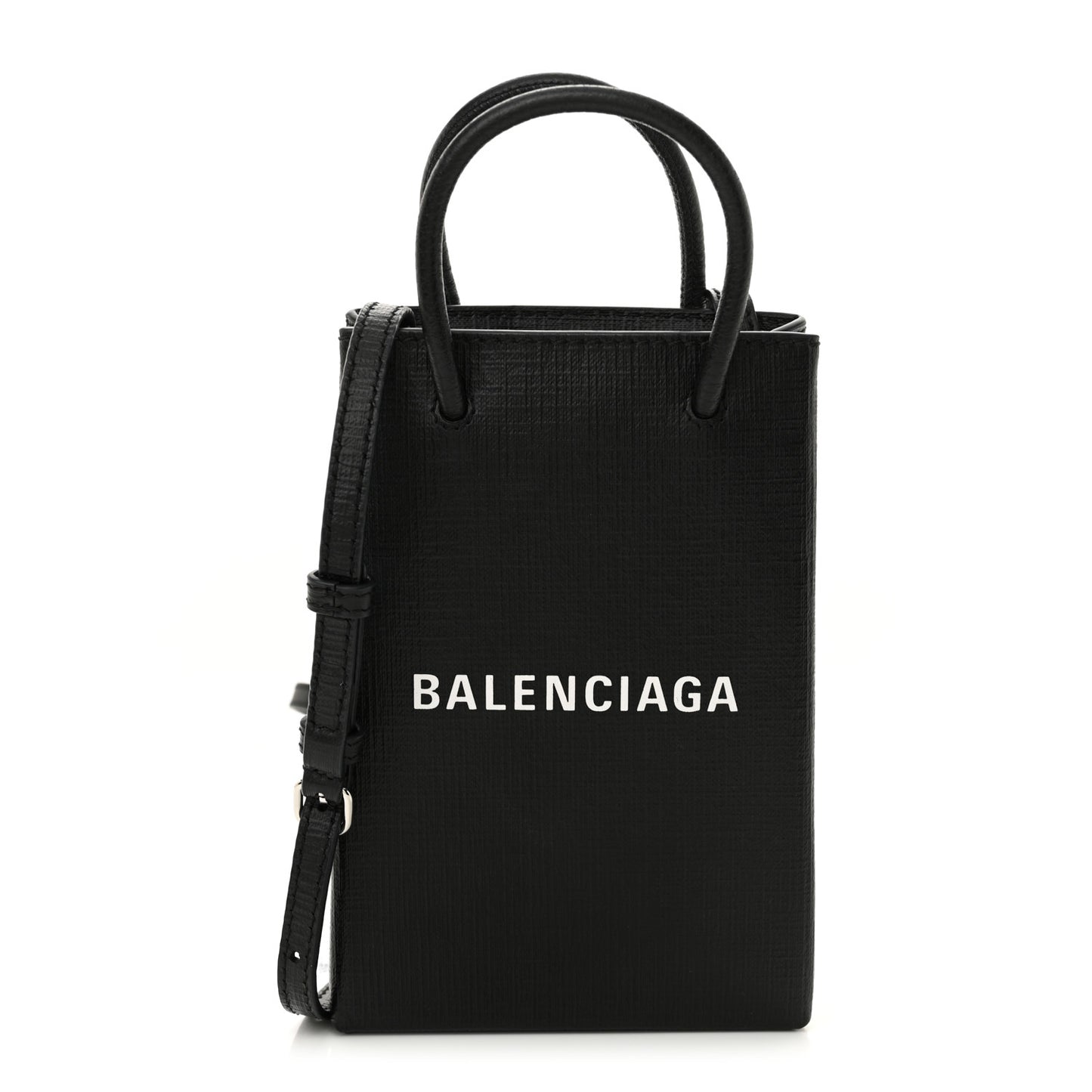 Squared Calfskin Logo Shopping Phone Holder Bag Black
