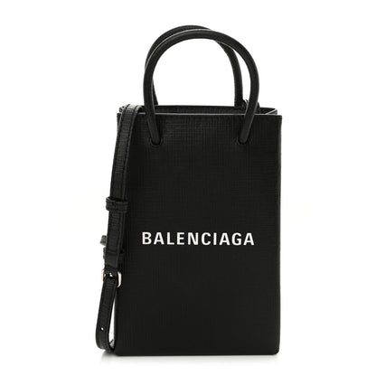Balenciaga Squared Calfskin Logo Shopping Phone Holder Bag Black 1 of 11