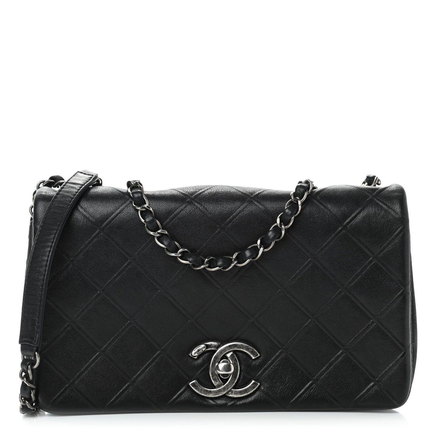 Calfskin Diamond Embossed New Chic Flap Black
