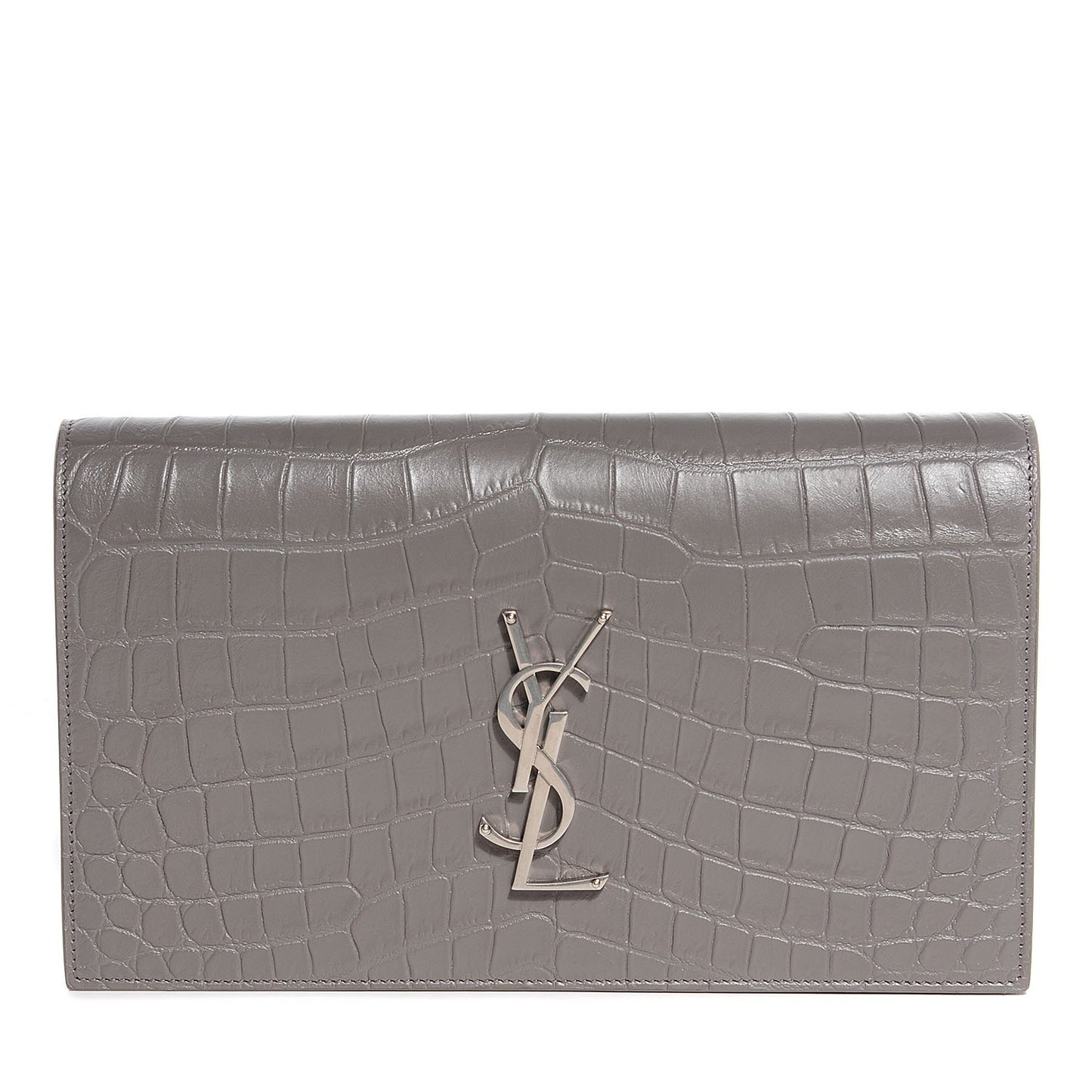 Crocodile Embossed Classic Monogram Clutch Fog