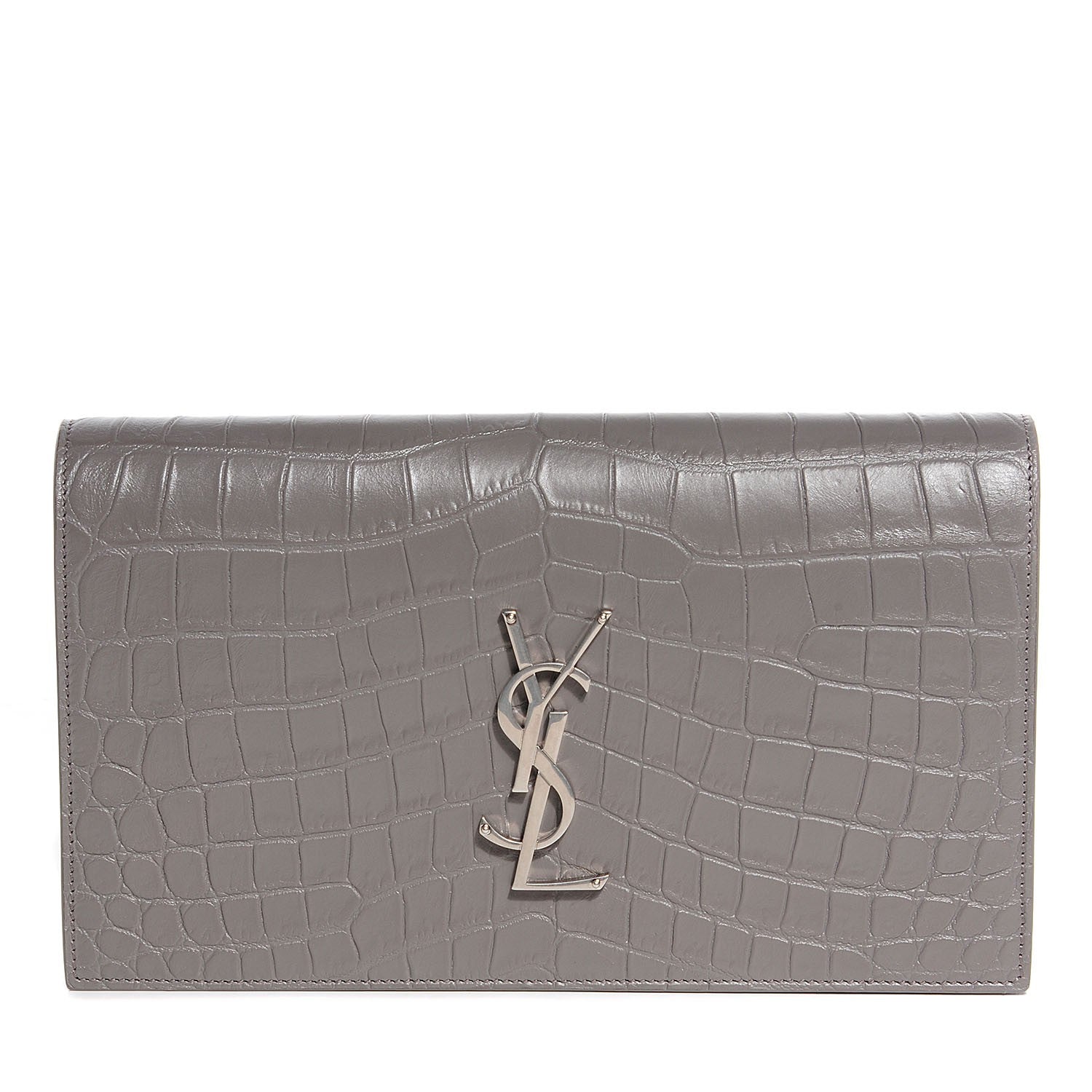 Saint Laurent Crocodile Embossed Classic Monogram Clutch Fog 1 of 8