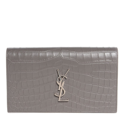 Saint Laurent Crocodile Embossed Classic Monogram Clutch Fog 1 of 8