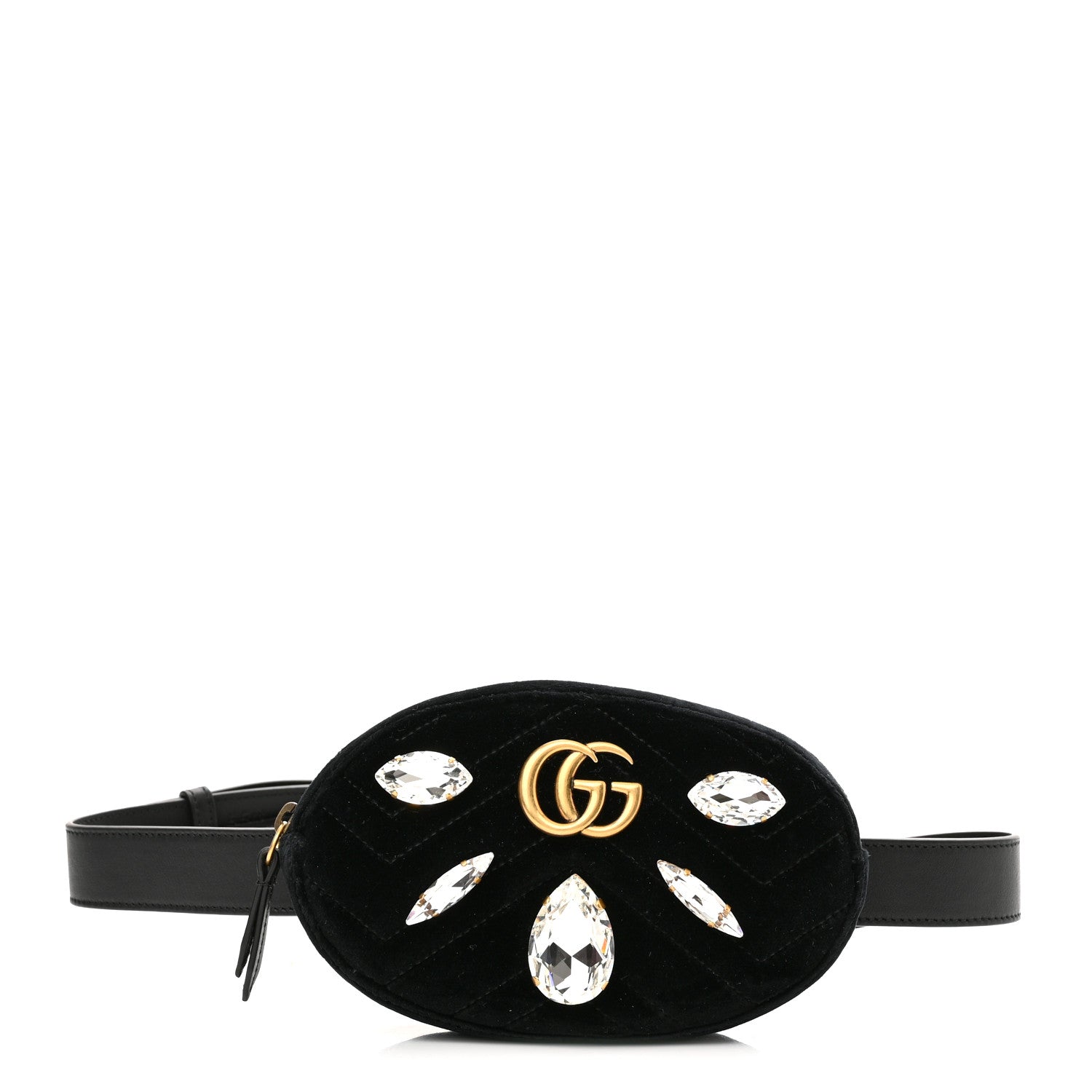 Gucci Velvet Matelasse Marquise Crystals GG Marmont Belt Bag 95 38 Black 1 of 10