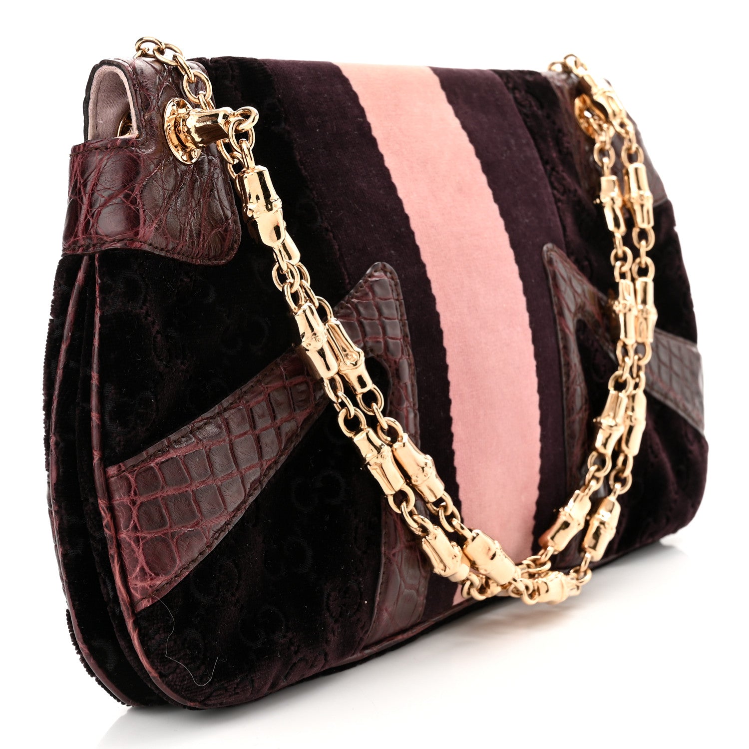 Gucci Velvet Monogram Crocodile Tom Ford Jeweled Dragon Shoulder Bag Purple Pink 2 of 10