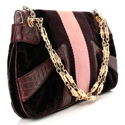 Gucci Velvet Monogram Crocodile Tom Ford Jeweled Dragon Shoulder Bag Purple Pink 2 of 10