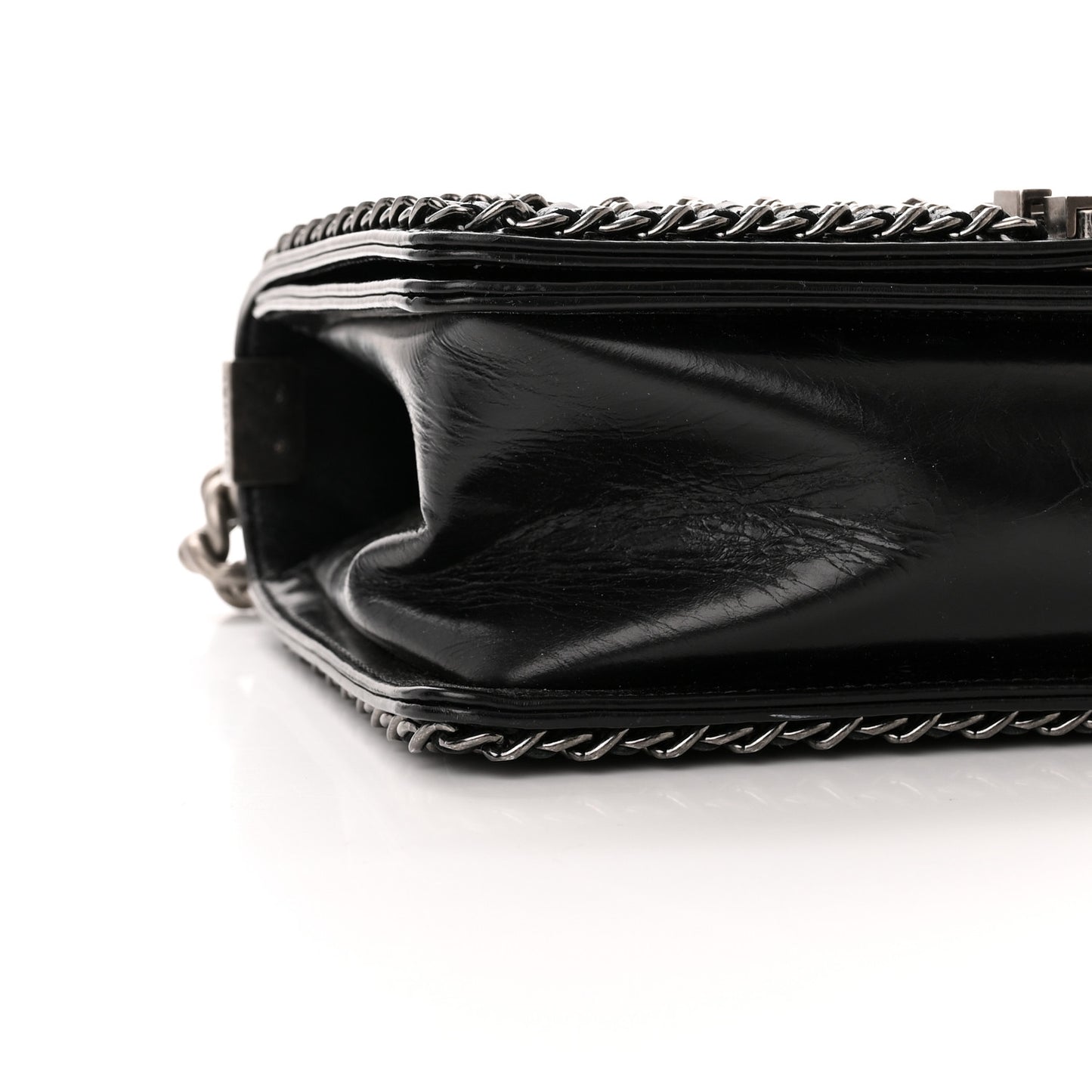 Glazed Calfskin Quilted Medium Chain Around Boy Flap Black