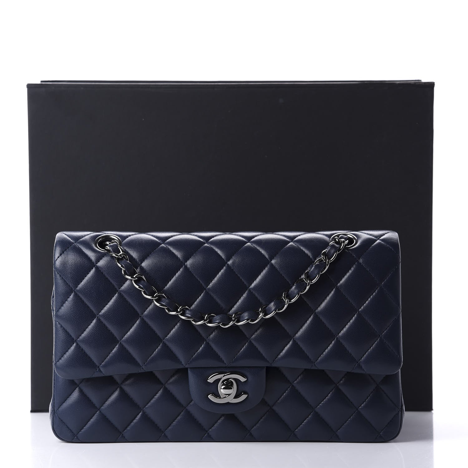 Chanel Lambskin Quilted Medium Double Flap Dark Blue 12 of 12