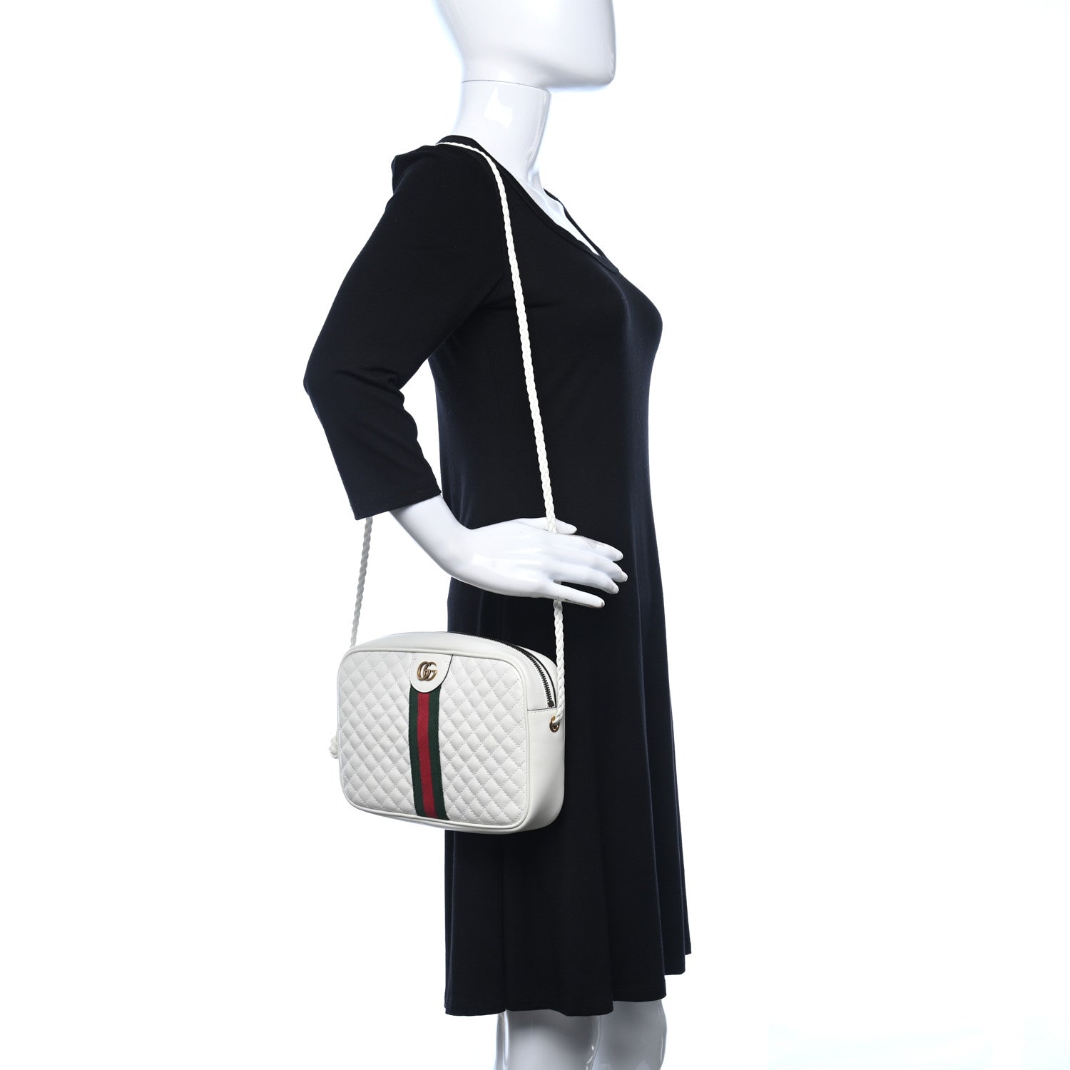 Gucci Laminated Calfskin Quilted Web Small Shoulder Bag White 2 of 9