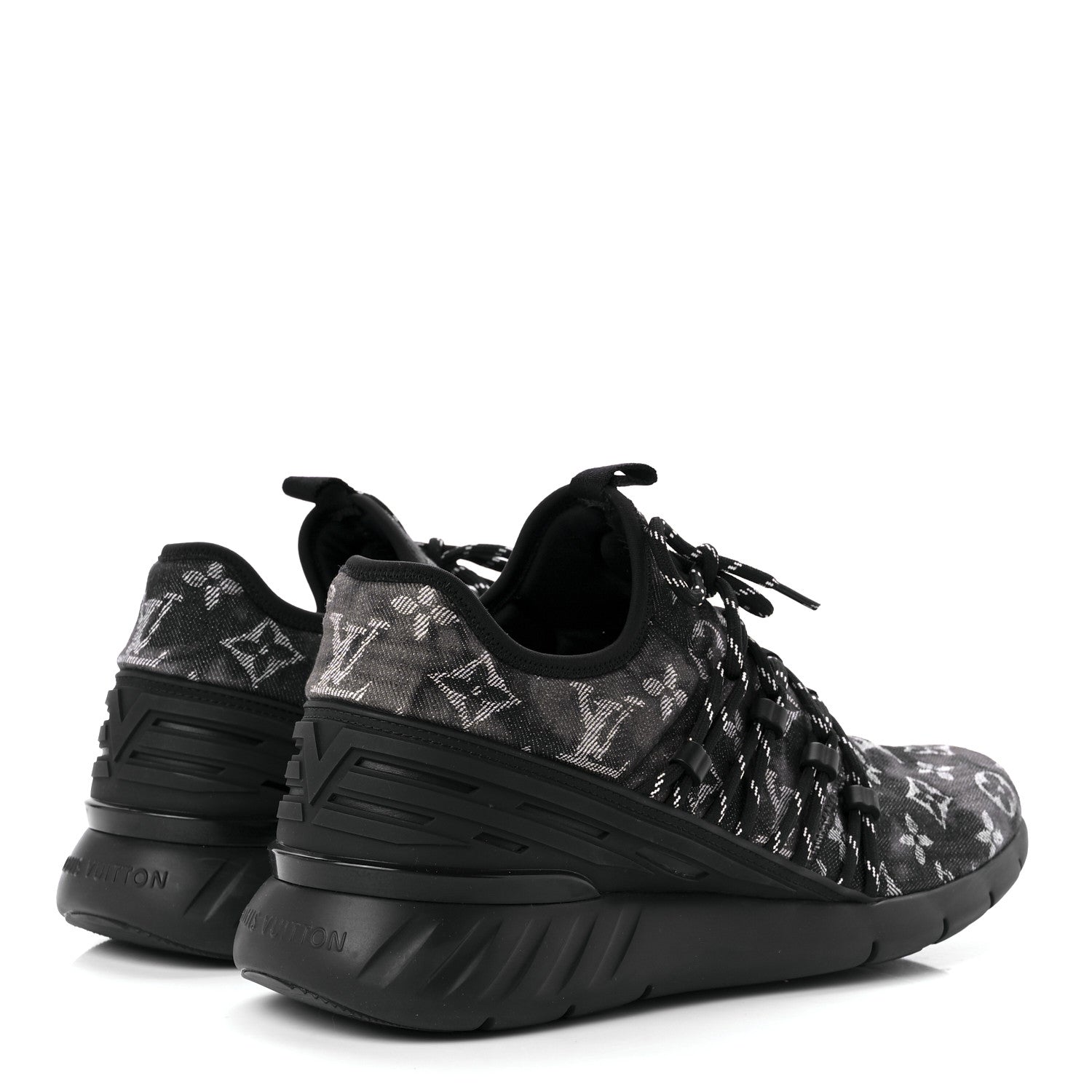 Louis Vuitton Denim Rubber Monogram Tie Dye Mens Fastlane Low Sneakers 9 Black 4 of 9