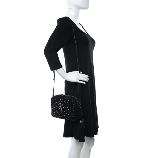 Suede Crystal Camera Bag Black