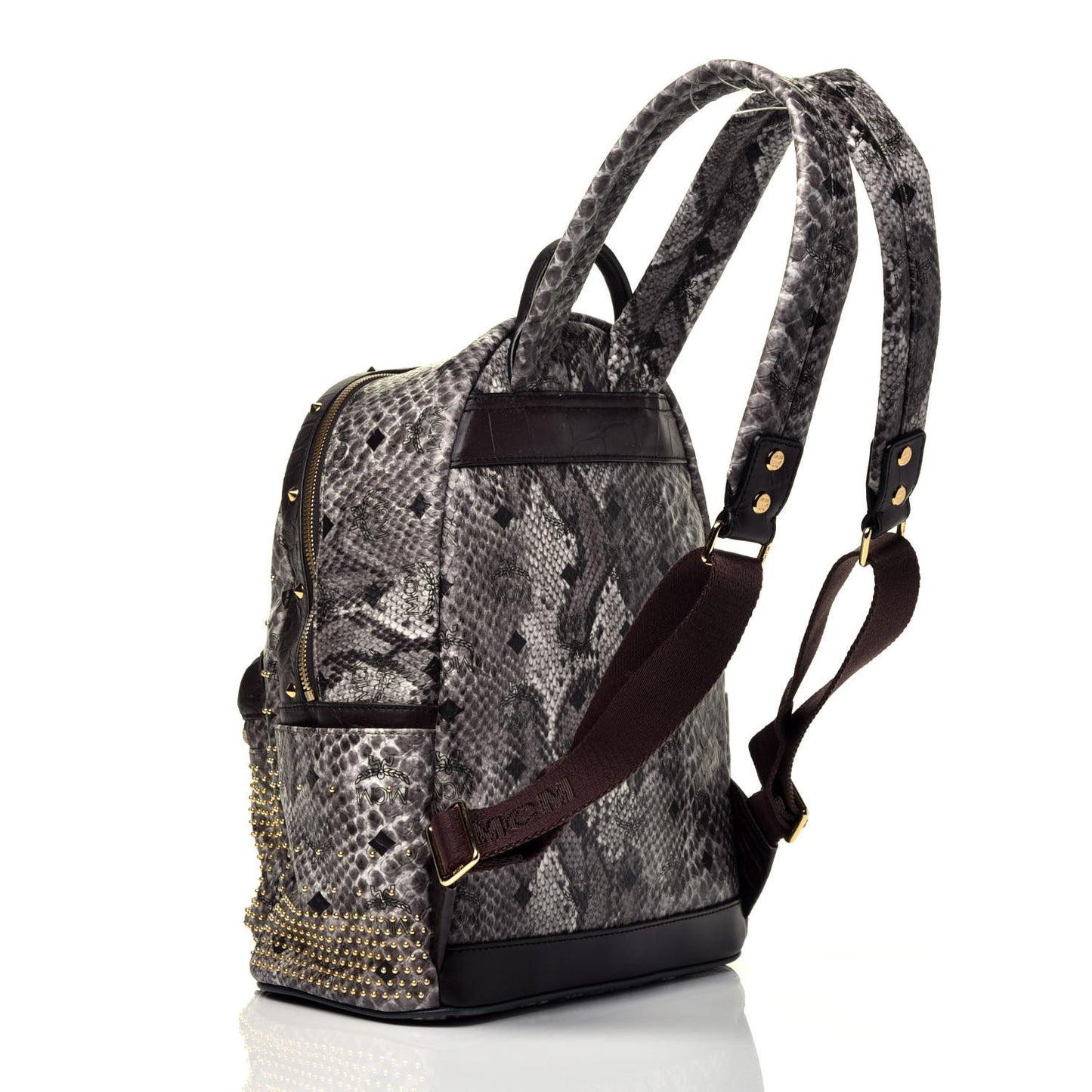 Visetos Snakeskin Printed Studded Small Stark Backpack Light Grey