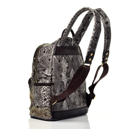 MCM Visetos Snakeskin Printed Studded Small Stark Backpack Light Grey 3 of 9