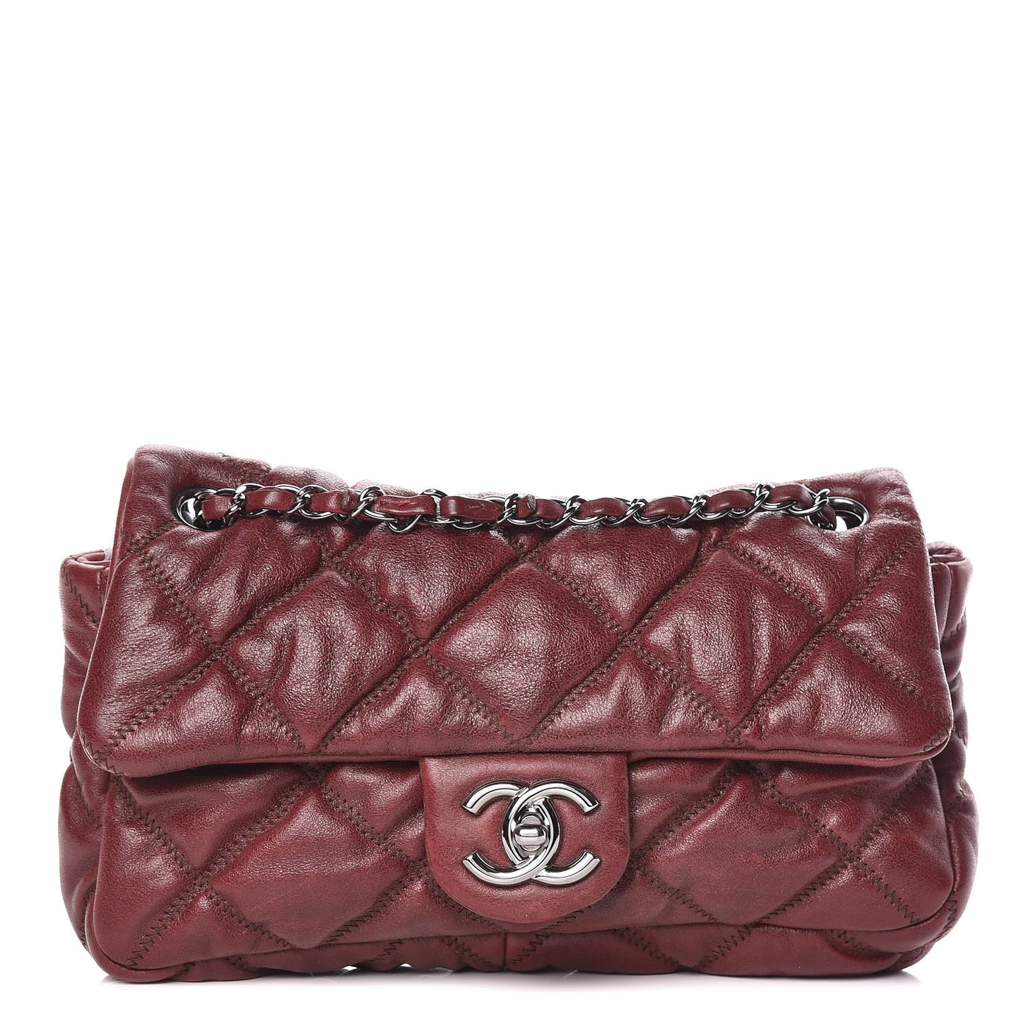 Calfskin Small Bubble Quilt Flap Burgundy