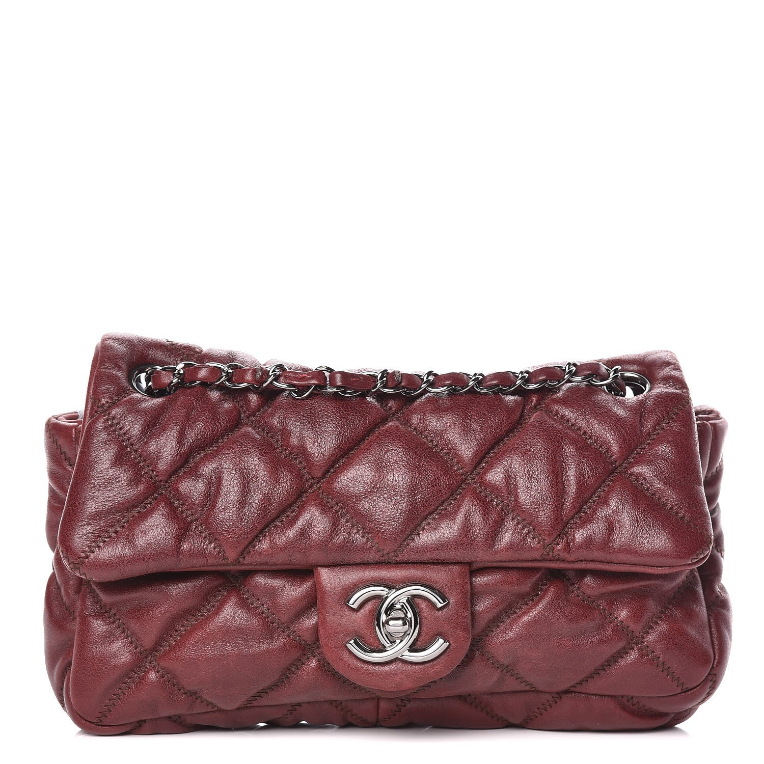 Chanel Calfskin Small Bubble Quilt Flap Burgundy 1 of 11