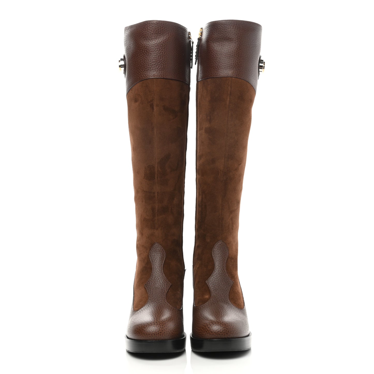 Austin Calfskin Super Softy Suede Interlocking G Knee High Boots 36.5 Brown Mahogany