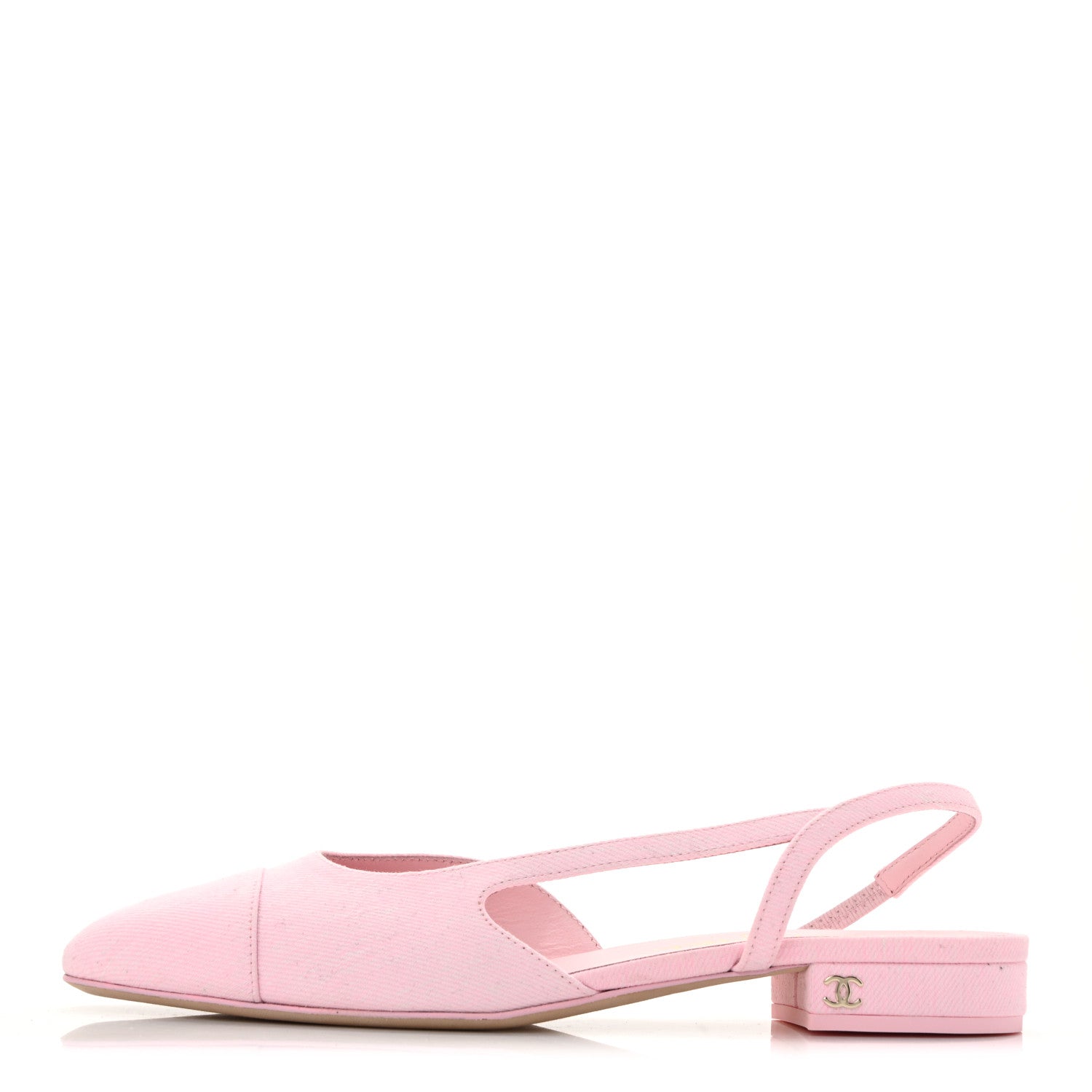 Chanel Denim Cap Toe CC Slingback Flats 37.5 Light Pink 1 of 11