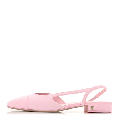 Chanel Denim Cap Toe CC Slingback Flats 37.5 Light Pink 1 of 11
