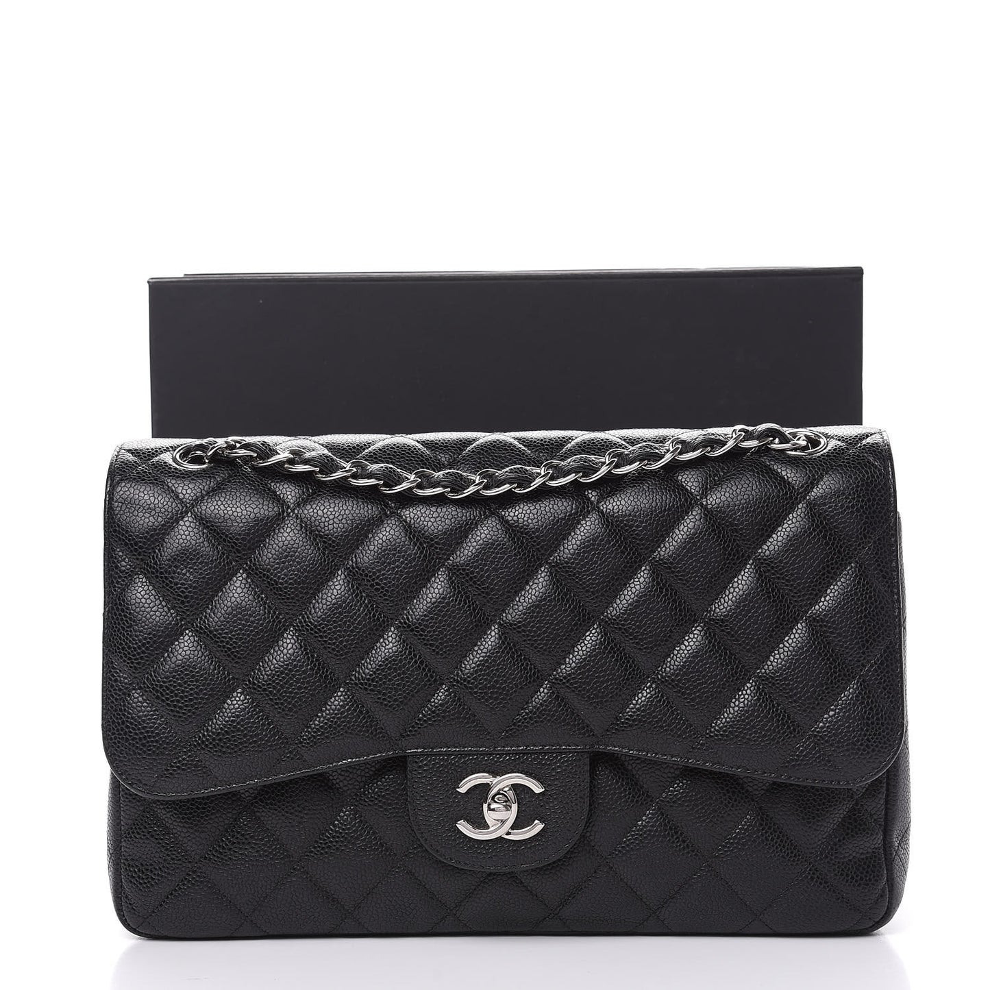 Caviar Quilted Jumbo Double Flap Black