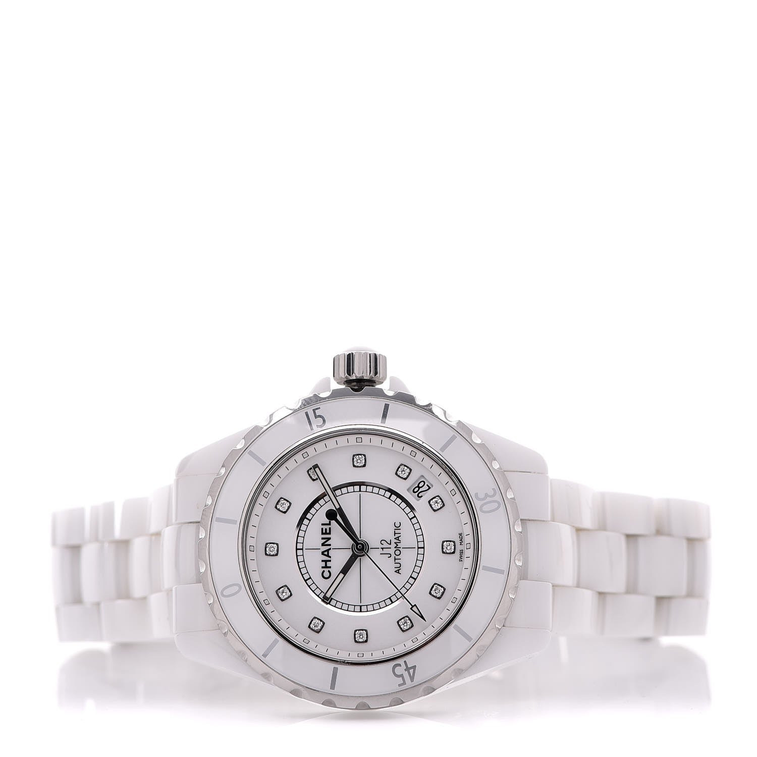 Chanel Stainless Steel Ceramic Diamond 38mm J12 Automatic Watch White 3 of 7