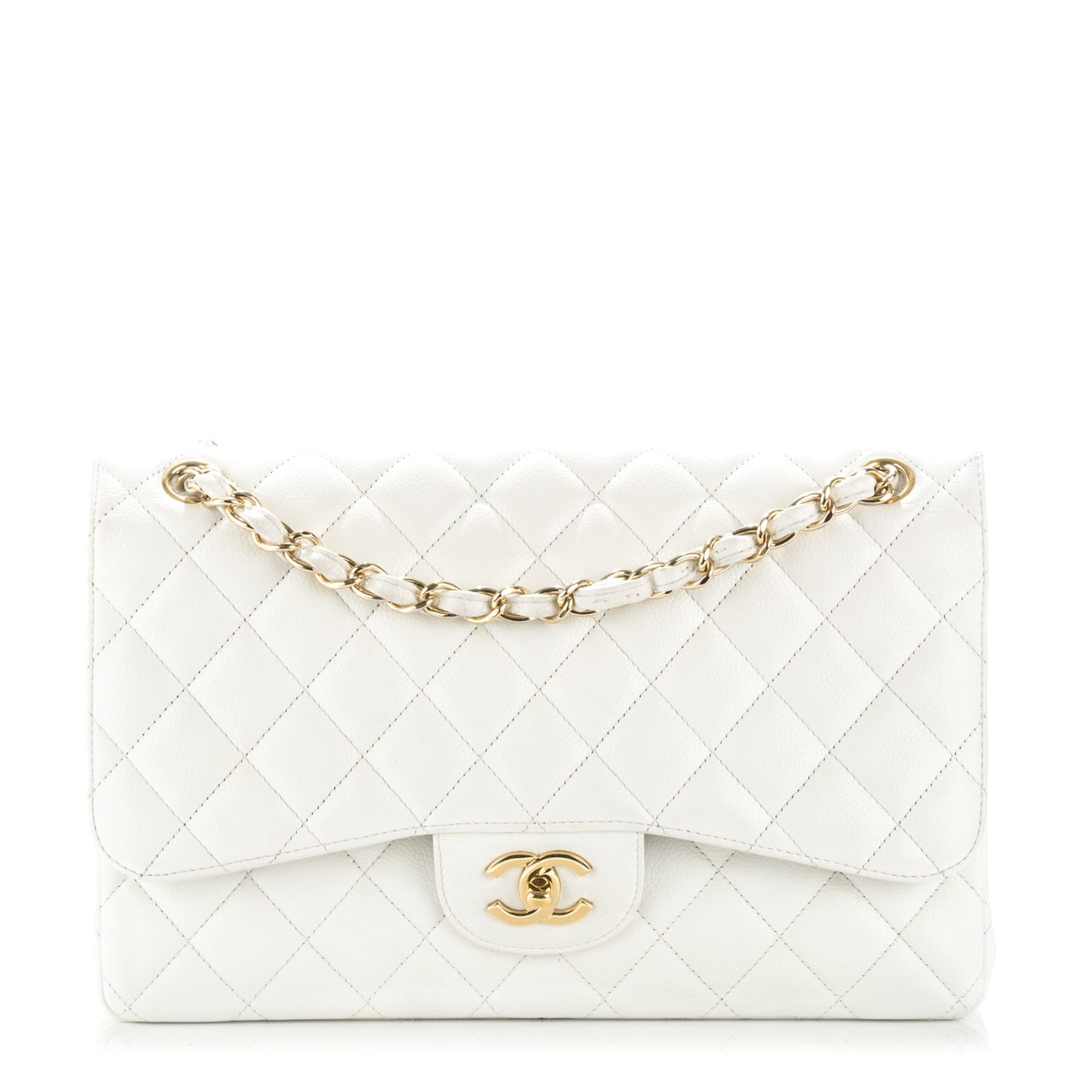Caviar Quilted Jumbo Double Flap White