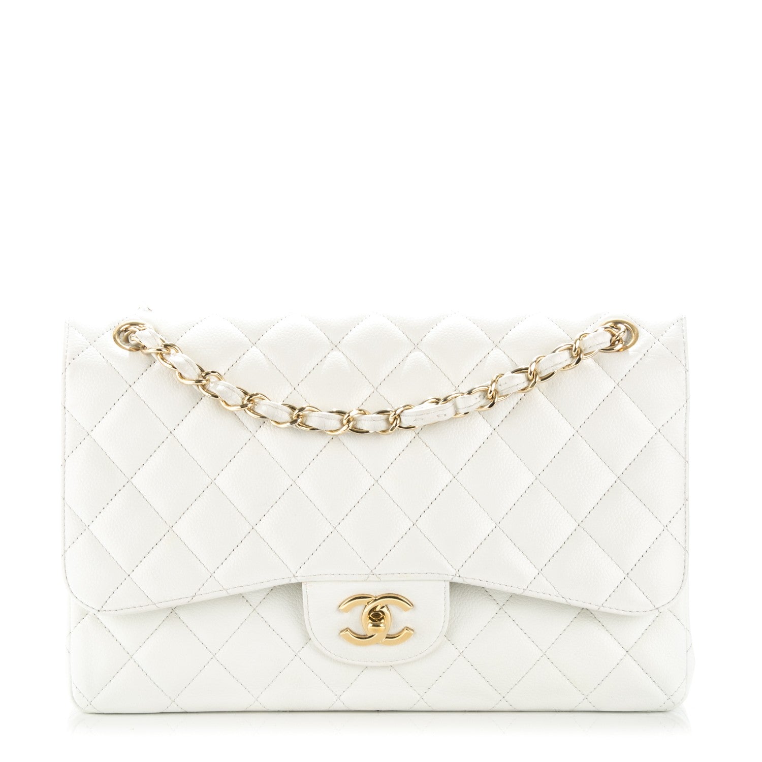 Chanel Caviar Quilted Jumbo Double Flap White 1 of 8