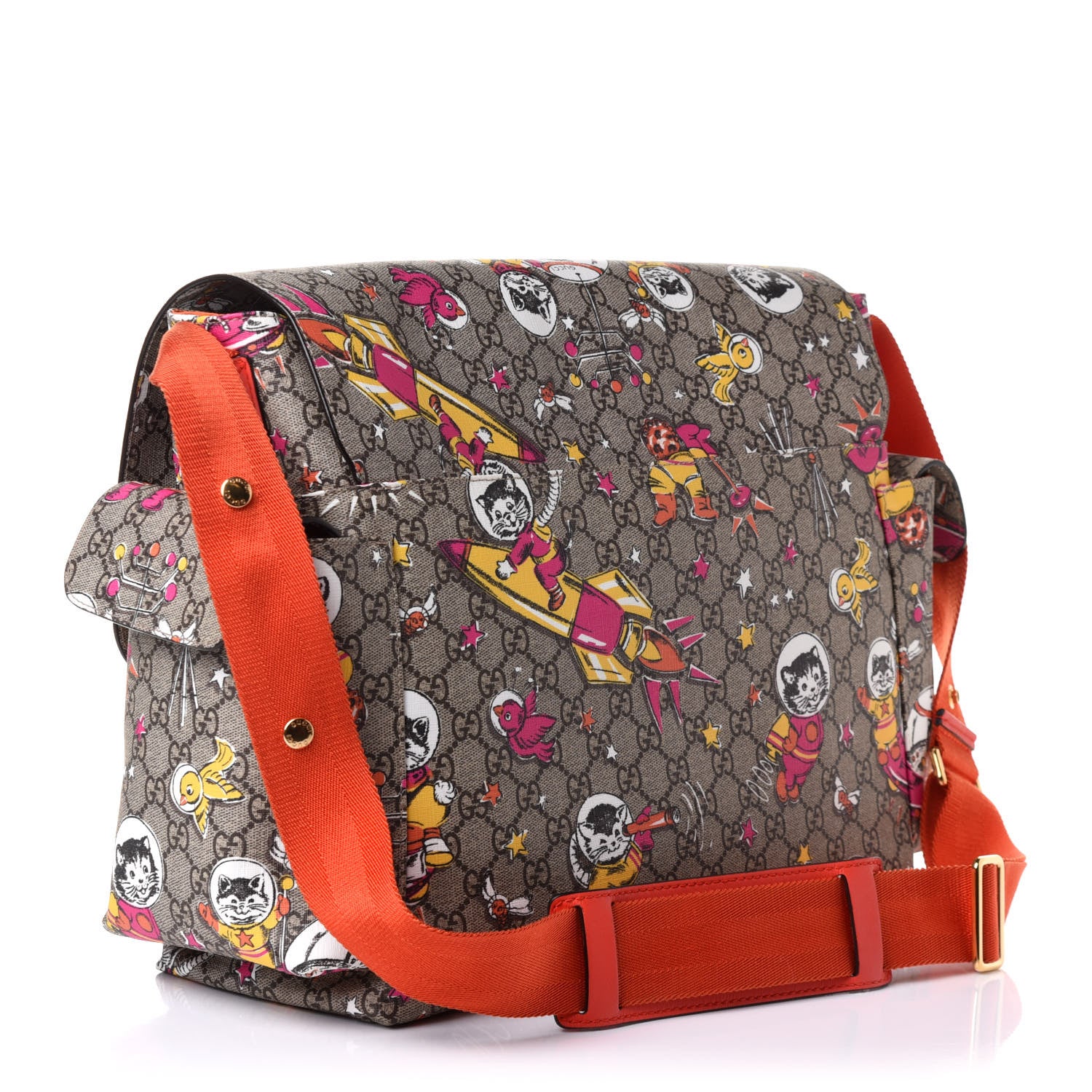 Gucci GG Supreme Monogram Space Cats Diaper Bag Orange 3 of 11