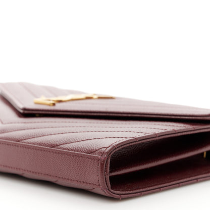 Saint Laurent Grain De Poudre Matelasse Chevron Monogram Chain Wallet Rouge Legion 9 of 11