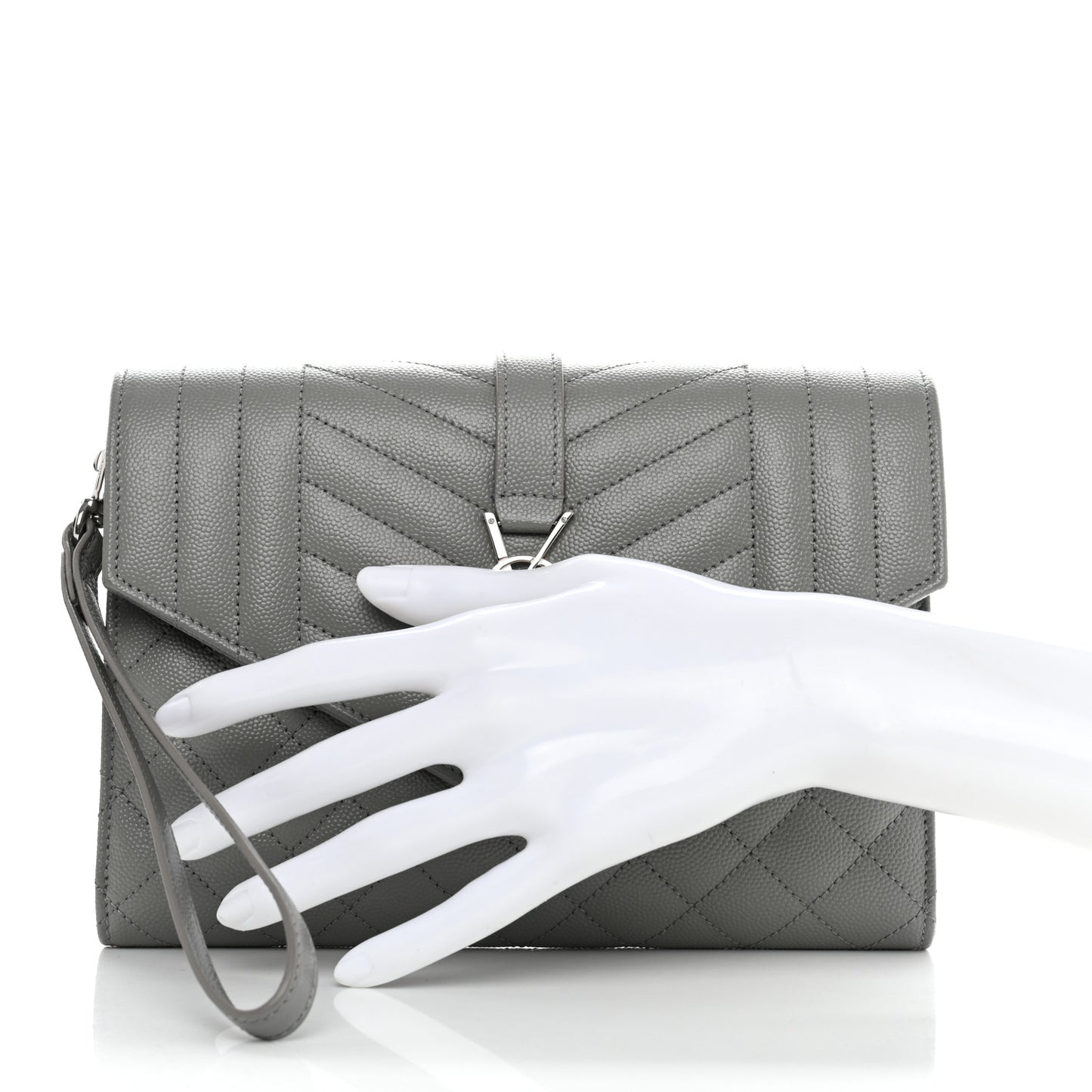 Grain De Poudre Textured Mixed Matelasse Triquilt Monogram Clutch Storm