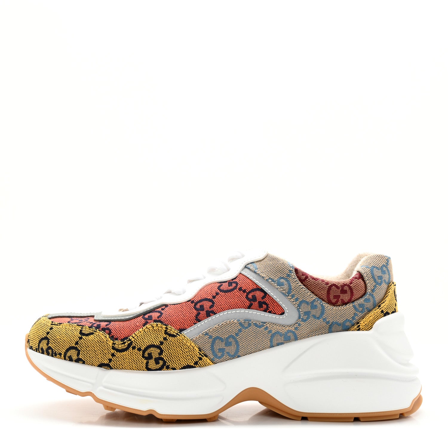 Gucci Monogram Multicolor Demetra Womens Rhyton Sneakers 36.5 Yellow Blue Great White Tabasco 1 of 10